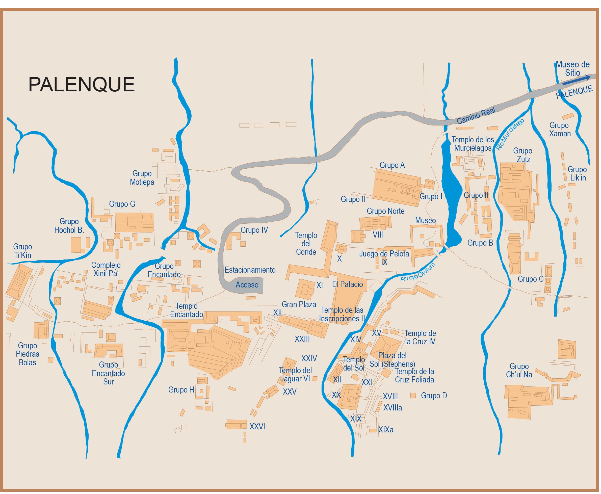 Mapa de la Zona Arqueológica de Palenque